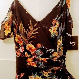 Black Floral Dress Midi Length